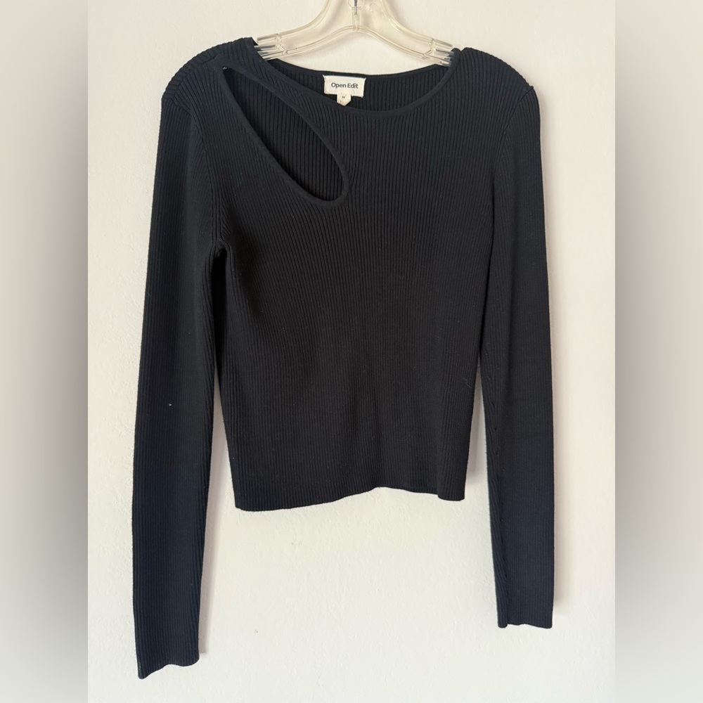 Open Edit Black Cut-Out Ribbed Sweater